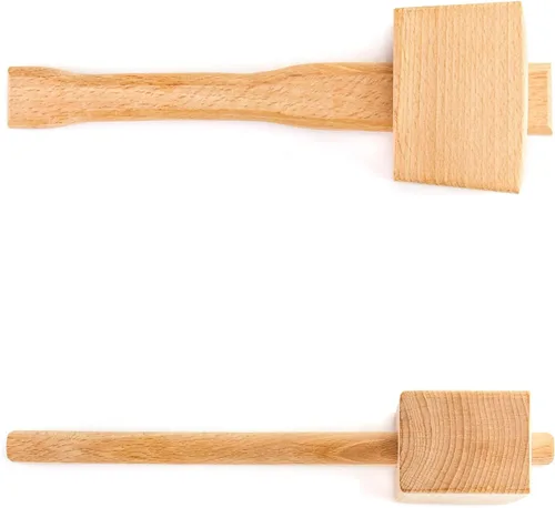 Miniatura 3 de QWORK Maza de madera, martillo manual para hielo de 9.5" de haya. Martillo de carpintero de madera maciza. Herramienta manual para carpintería
