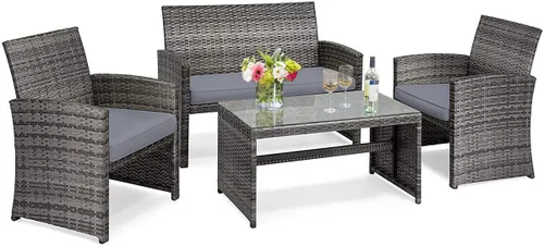 Miniatura 22 de Tangkula Juego de muebles de mimbre para patio de 4 piezas, juego de sofá y mesa Patiojoy con 4 asientos, juego de sofá de ratán al aire libre
