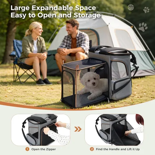 Miniatura 4 de Lekereise Mochila para Gatos Expandible Transportador de Mascotas Mochila para Gatos y Perros Pequeños, Mochila Transportador de Perros Plegable
