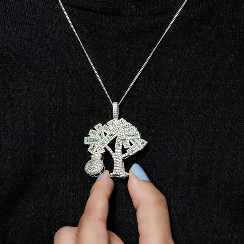 Miniatura 4 de Octa Pearl - Colgante de circonita cúbica blanca y verde de 3.16 quilates hecho a mano para el árbol del dinero, para mujeres u hombres en plata