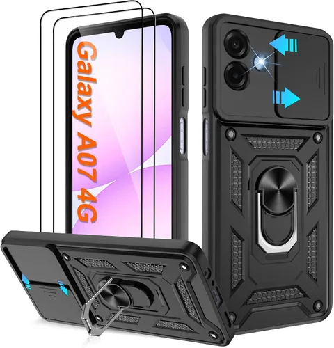Miniatura 97 de ATUMP Funda para T-Mobile Revvl V Plus 5G con protector de pantalla HD con cubierta de cámara deslizante, soporte de anillo de rotación de 360° Negro