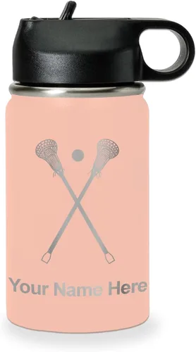 Miniatura 45 de LaserGram Botella de agua personalizada, palitos de lacrosse, acero inoxidable de doble pared aislada al vacío con popote superior, regalo grabado