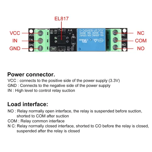 Miniatura 6 de 10 unids 1 canal DC 3V/3.3V relé módulo de interruptor de alimentación con optoacoplador módulo de relé aislado placa de control de unidad para IOT