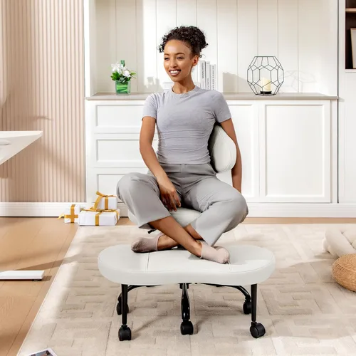 Miniatura 8 de AtHope Silla de oficina con patas cruzadas, silla de escritorio entrecruzada, asiento de yoga para meditación para TDAH con altura ajustable, Blanco