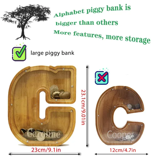 Miniatura 4 de Hucha Personalizada de Madera con Alfabeto - Hucha para Niños - Hucha para Niños y Niñas - Hucha de Monedas - Banco - Puede Usarse como Regalo