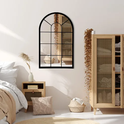 Miniatura 5 de HQiJun Espejo de ventana arqueado negro, espejos de pared decorativos de granja para sala de estar, dormitorio, entrada, tocador de baño, repisa