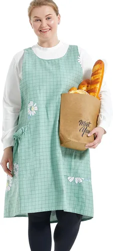 Miniatura 8 de Delantales grandes de talla grande para mujer con bolsillos de algodón y lino para hornear cocina