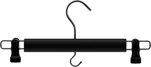 Miniatura 8 de Perchas de madera negra para pantalones y faldas, paquete de 10, gancho recubierto de reducción de ruido de alta calidad, clips duraderos de agarre