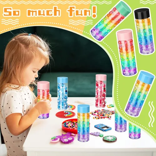 Miniatura 6 de Hoolerry 16 botellas sensoriales de plástico vacías con tapas, botellas de agua sensoriales de plástico transparente reutilizables para Rosa Verde