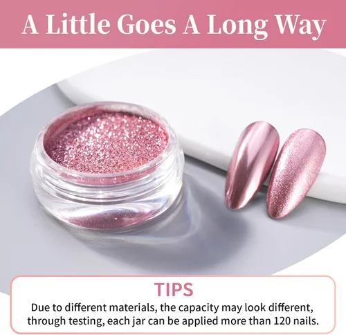 Miniatura 4 de Pretty Diva Polvo Cromado para Uñas - Uñas Oro Rosa/Rosa Polvo Cromado Efecto Espejo, Pigmento de Polvo Cromado Espejo Metálico Premium