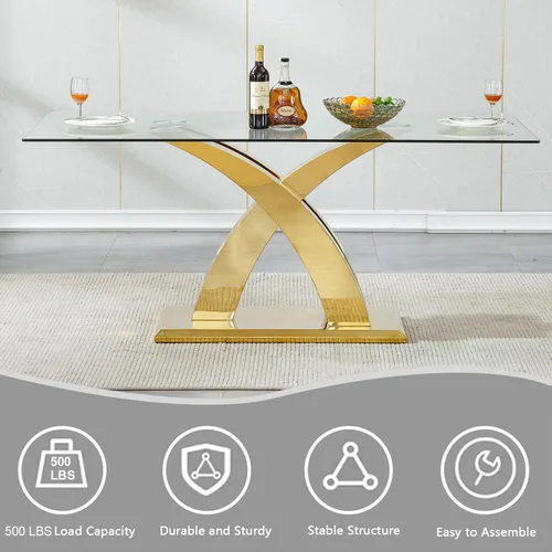 Miniatura 6 de Mesa de comedor de cristal para 6-8 personas, mesa rectangular de comedor de cocina de 70 pulgadas con tapa de vidrio templado y base de acero