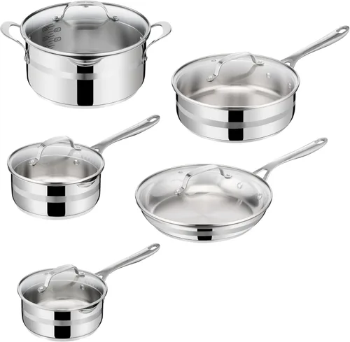 Jamie Oliver by T-Fal Cook Smart - Juego de utensilios de cocina de 10 piezas, acero inoxidable sin revestimiento, robustos, calentamiento rápido,