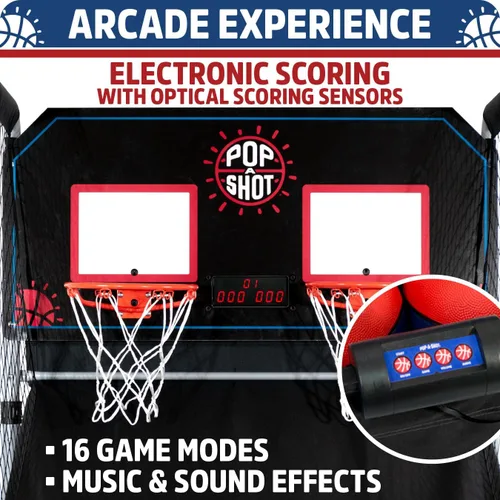 Miniatura 4 de Pop-A-Shot - Home Dual Shot Juego de baloncesto arcade para el hogar Aro de puntuación con sensor, 16 modos de juego, 7 bolas Plegable para un