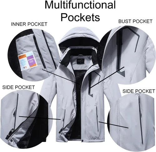 Miniatura 5 de Pooluly - Chaqueta impermeable de invierno, esquí, snowboard, para hombre, con capucha, rompevientos.