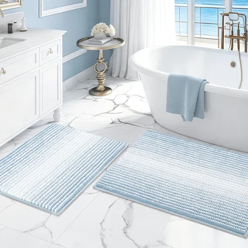 Miniatura 47 de BSICPRO Juegos de Alfombras y Tapetes para Baño, Juego de Alfombra de Baño de Felpilla Gruesa Absorbente de 2 Piezas Antideslizante, Tapetes Suaves