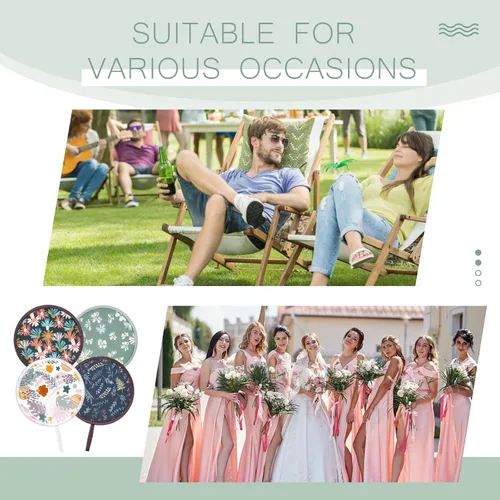 Miniatura 6 de Kigley 12 ventiladores de mano redondos plegables a granel, 4 estilos de abanicos plegables de mano con bolsa portátil para verano, bodas