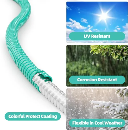 Miniatura 2 de SPECILITE Manguera de jardín de acero inoxidable 304 de 25 pies, tubería de agua resistente con boquillas para patio, exterior, flexible, nunca se