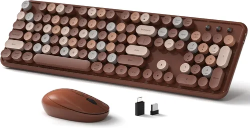 Miniatura 9 de Links9+ Combo de teclado y mouse inalámbricos, teclado retro de tamaño completo con teclas redondas, 2.4GHz para Windows, Mac, laptop, PC, azul