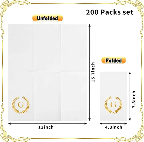 Miniatura 2 de Paquete de 200 servilletas desechables con monograma de lámina dorada letra G, servilletas para invitados con inicial, toallas de papel desechables