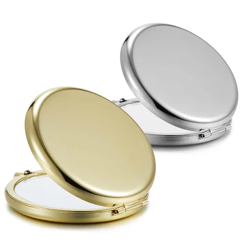 Espejo compacto a granel, juego de 2 espejos de maquillaje de doble cara con aumento 1X/2X para monedero (redondo, dorado y plateado)