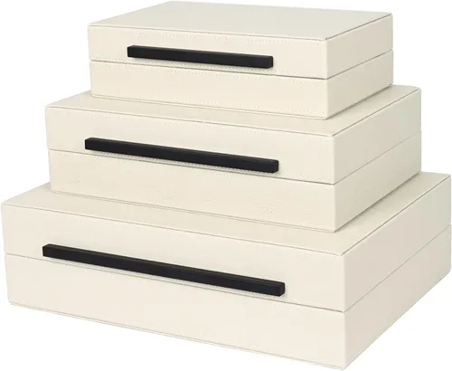 Miniatura 11 de Caja Negra Shagreen de Cuero Sintético, Juego de 3 Piezas Cajas Decorativas de Almacenamiento, Cajas Decorativas Modernas Apilables con Tapas