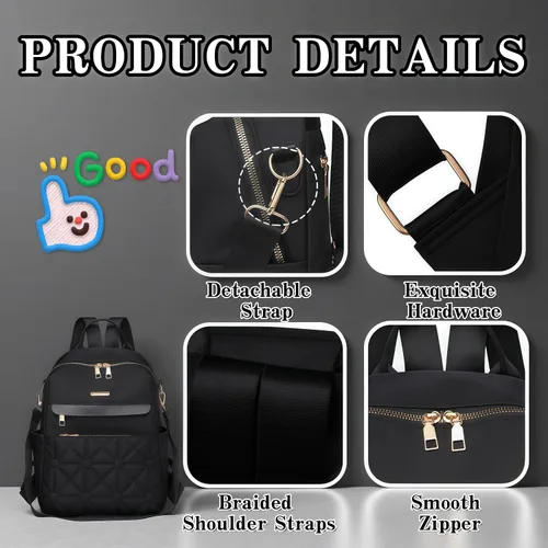 Miniatura 6 de Bolso tipo mochila para mujer, impermeable, Oxford, casual, bolso de mano de moda con múltiples bolsillos para el trabajo, viajes, uso diario (beige)