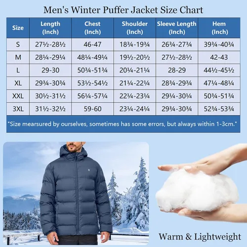 Miniatura 6 de Little Donkey Andy Men's Puffer Jacket Lightweight Warm Winter Coat With 4 Pockets Full Zip Windproof Insulated Hooded Jacket