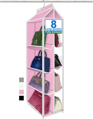 Miniatura 17 de Organizador de bolso, paquete de 2, colgador de bolso, resistente, organizador de bolsos para armario, ganchos de metal gruesos, organizador de Gris