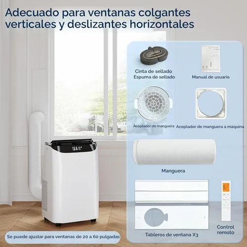 Miniatura 5 de Aire acondicionado portátil de 12000 BTU con control remoto, unidad de aire acondicionado de refrigeración independiente 3 en 1 con ventilador