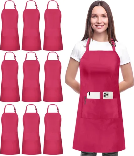 Miniatura 12 de Utopia Kitchen Paquete de 10 delantales ajustables con 2 bolsillos, resistente al agua y al aceite, delantal de chef de cocina para mujeres
