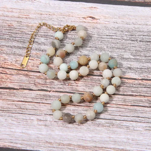 Miniatura 5 de BALIBALI Gargantilla con cuentas de piedra semipreciosa, chapado en oro de 14 quilates, piedra natural, collar de doble hebra, collares cortos