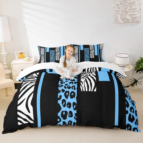 Miniatura 8 de Juego de funda de edredón con estampado de leopardo, tamaño individual, juego de ropa de cama rústica con rayas de piel de cebra, decoración