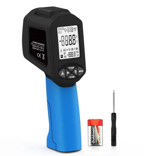 Termómetros infrarrojos, pistola de termómetro láser, pistola de temperatura 50:1 para pistola de termómetro infrarrojo de -58 ℉ ~ 3416 ℉ para
