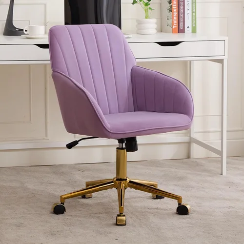 Miniatura 9 de Mid Back Velvet Home Office Task Chair, Modern Comfy Vanity Chair with Wheels, Upholstered Rolling Cute Desk Chair, Makeup Chair for Women Girls