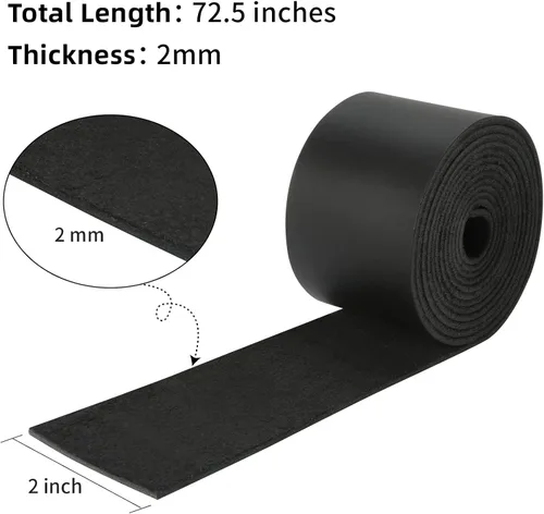 Miniatura 2 de Ringsun Tiras de cuero negro planas de 2 pulgadas de ancho para manualidades, tiras de cuero de grano completo, cordón de cuero para manualidades