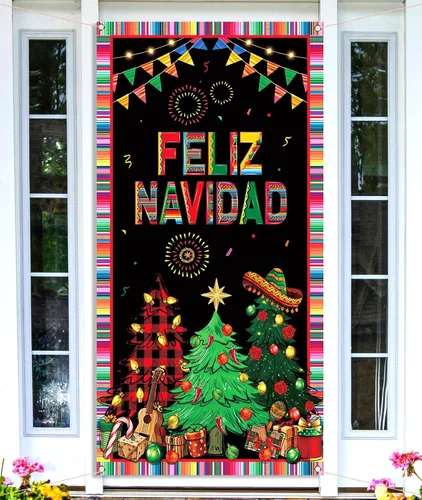 Miniatura 8 de Nepnuser Feliz Navidad Decoración Mexicana Cubierta de Puerta de Navidad Banner de Colgar en la Puerta para Fiesta de Navidad y Día Festivo