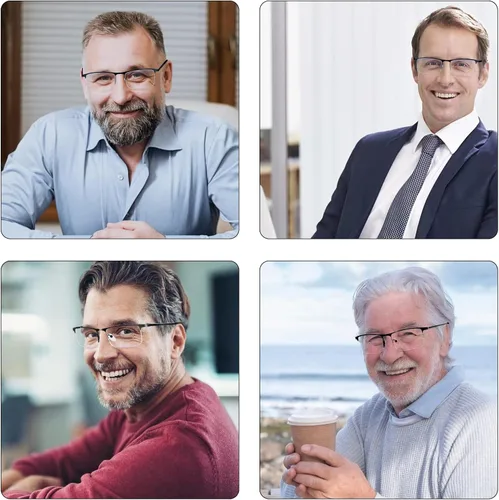 Miniatura 7 de Paquete de 3 lentes de lectura con bloqueo de luz azul para hombres, elegantes lectores de computadora de metal de medio marco, anteojos ligeros