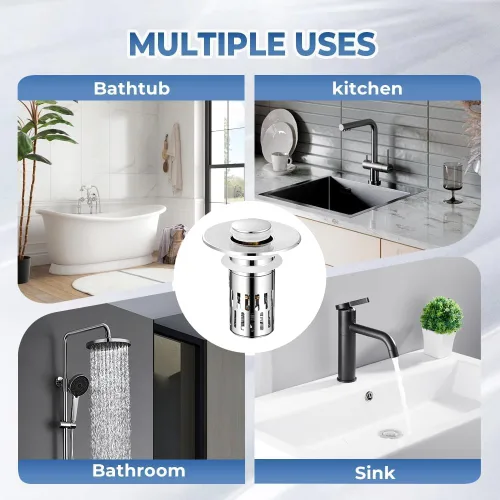 Miniatura 7 de Colador de drenaje 3 en 1 para fregadero de baño, colador de drenaje de fregadero de cocina con atrapador de pelo, filtro de drenaje de piso