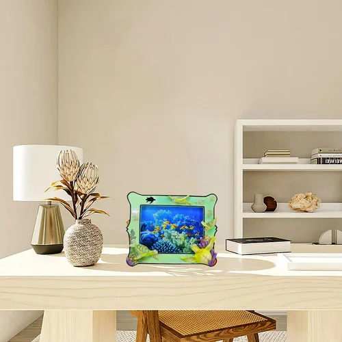 Miniatura 8 de Marco de fotos decorativo de resina de tortuga marina de 6 x 8 pulgadas para mesa. Decoración del hogar con diseño de tortuga marina del océano.