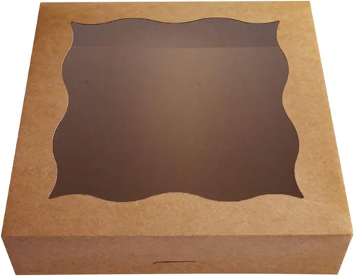 CHERRY - Paquete de 15 cajas para pastelería marrón de 12 x 12 x 3 pulgadas con ventana de PVC para tartas y galletas, caja grande de papel kraft