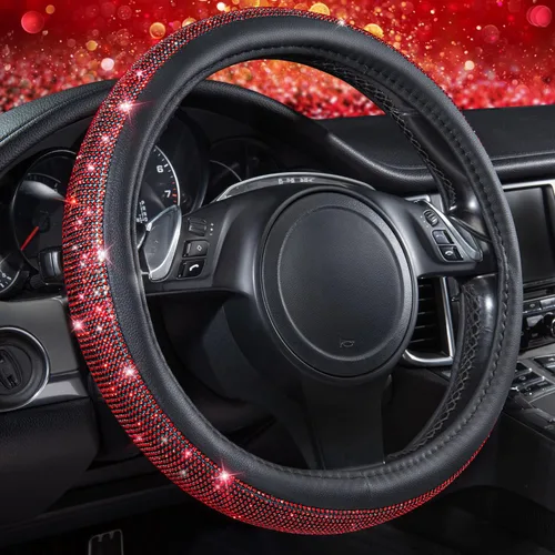 Miniatura 24 de CAR PASS - Funda de volante con diamantes brillantes de imitación y patrón de leopardo, con cristales de imitación brillantes para mujer