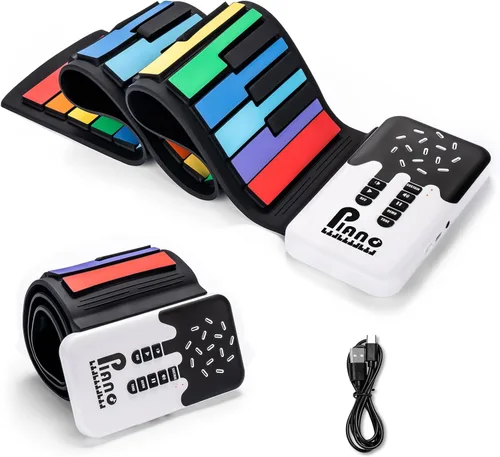 POGOLAB Piano de teclado enrollable de 49 teclas, teclado plegable eléctrico digital portátil, recargable, 8 tonos, 6 canciones de demostración Arco