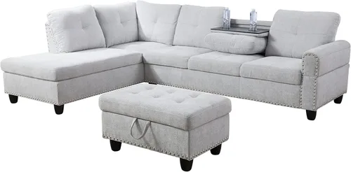 Miniatura 4 de Star Home Living Sofás otomanos seccionales, 97.2 pulgadas de ancho x 69.3 pulgadas de profundidad x 32.3 pulgadas de alto, negro