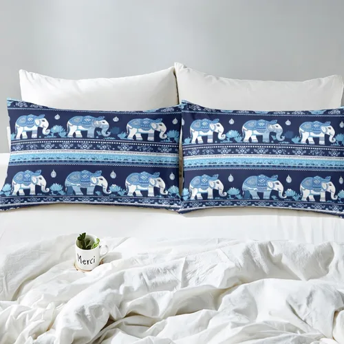 Miniatura 4 de Juego de sábanas bajeras de elefante, tamaño individual, exótico, bohemio, paisley, floral, para niños, niños, étnico, tribal y vida silvestre