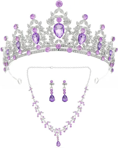 PRINCESS BRIDE Women Jewelry Set Tiara Set with Earrings and Necklace Gold Gothic Rhinestone Bridesmaid Jewelry Set for Wedding Costume Hair