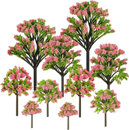 Yetaha 10 piezas de árboles modelo de flores rosas, plantas de árbol de jardín de hadas en miniatura, mini árbol de flores artificiales para