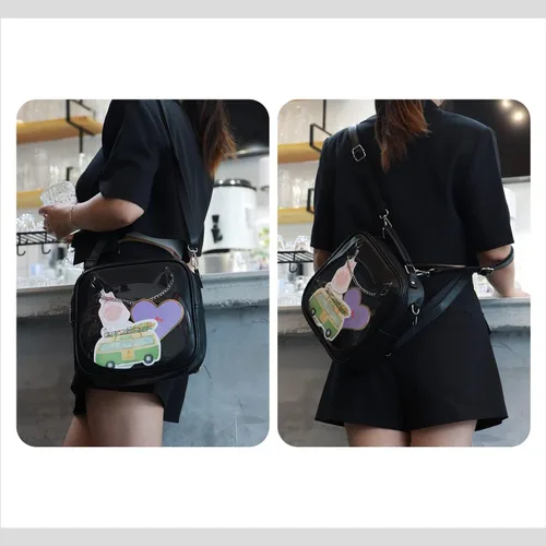 Miniatura 4 de LUI SUI Bolso Ita para mujer, bolso cruzado kawaii, lindo gato, bolso de mensajero, mochila transparente, bolso de hombro con pin