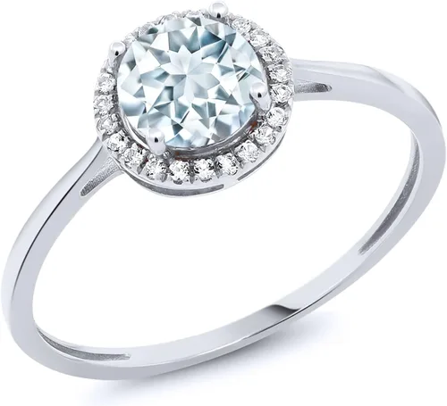 Miniatura 24 de Gem Stone King Anillo de compromiso de boda de oro blanco de 10 quilates con piedra natal y halo de diamantes Redondo de 0.236 in Anillo de oro