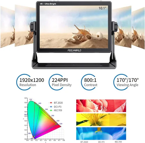 Miniatura 3 de FEELWORLD LUT11S 10.1 pulgadas DSLR cámara monitor de campo 3G-SDI 1920X1200 4K HDMI Ultra alta brillante 2000nit pantalla táctil