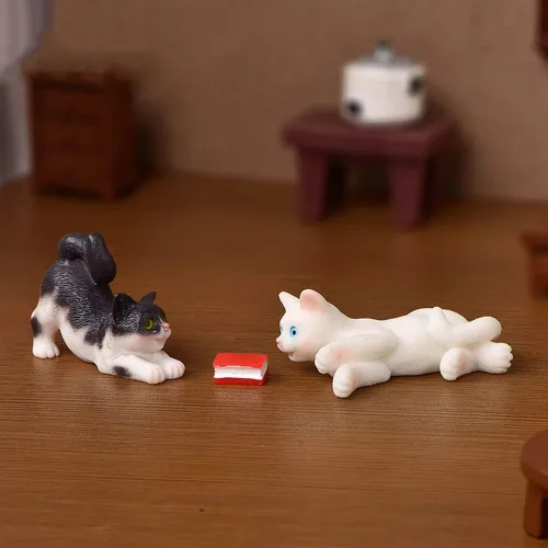 Miniatura 5 de Juego de 10 piezas de juguetes de personaje de gato Kawaii para decoración de tartas, figuras de gato, decoración de escritorio, regalo de Navidad